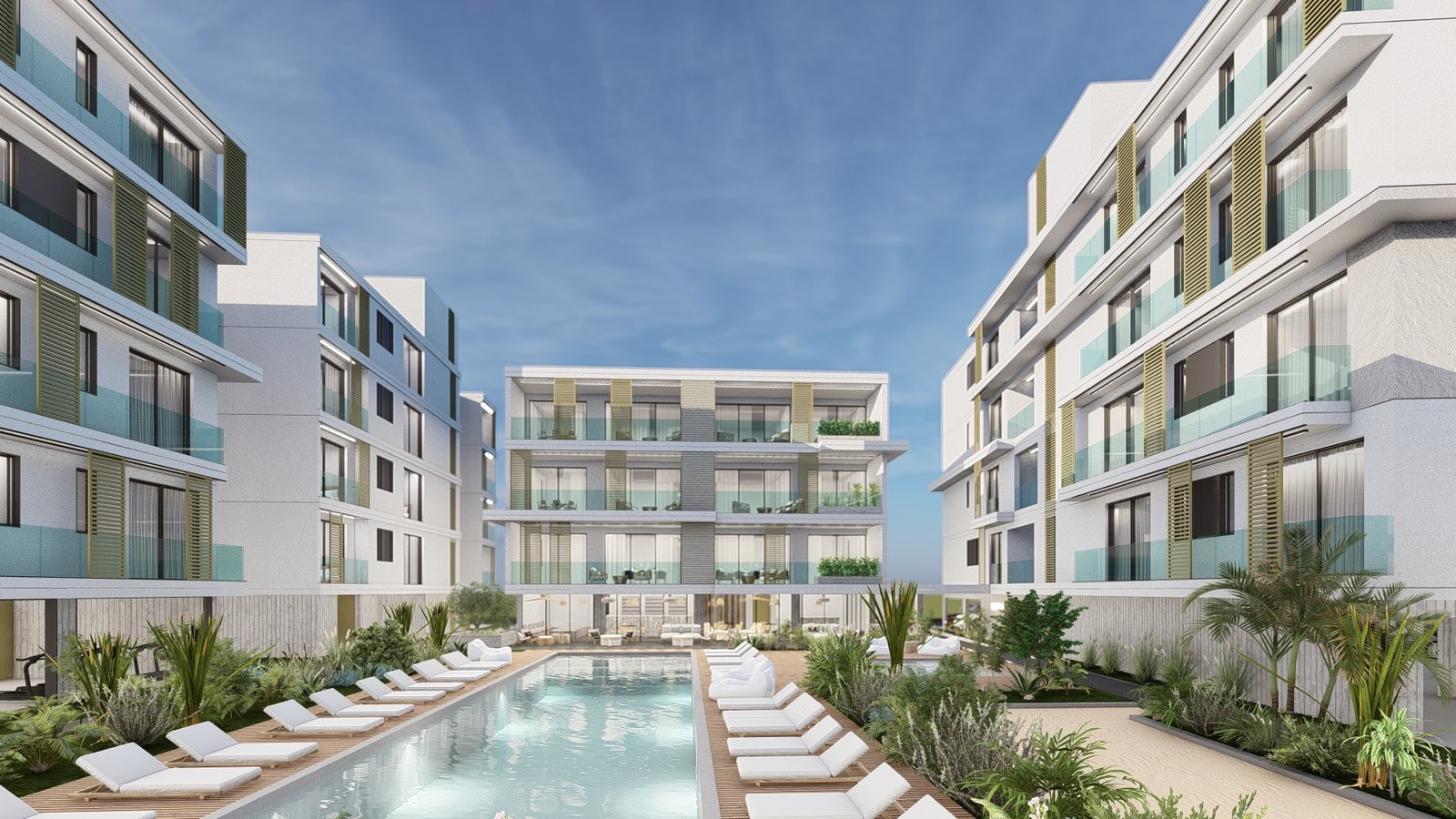 CGI's of Kato Paphos 2 bedroom apartments with pool view