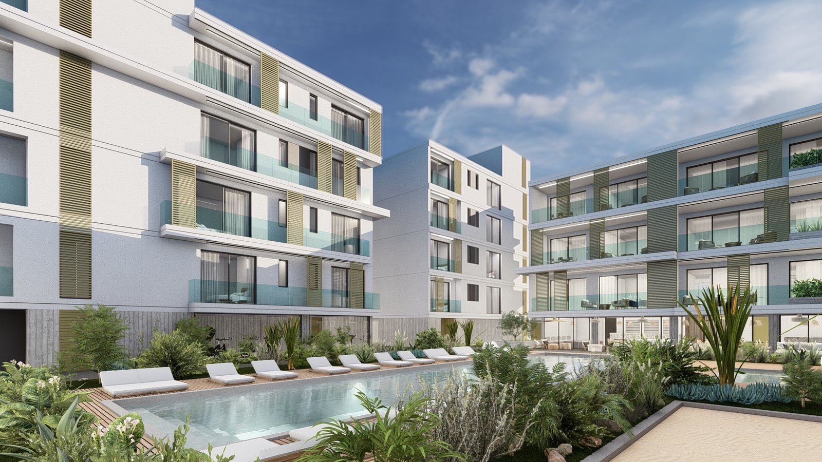 CGI's of Kato Paphos 2 bedroom apartments with pool view