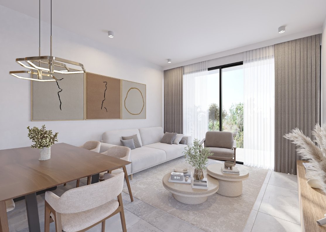 Living room in 2 Bedroom apartment communal with pool in chloraka