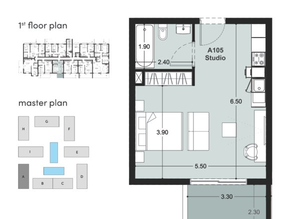 0 Bedroom Studio – Unit A105